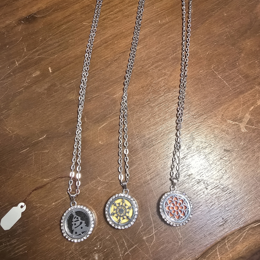 Set of Three Silver Chain Necklaces with Colorful Pendants (Diffuser Necklaces )